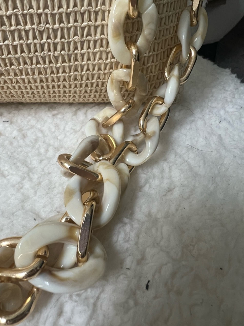 Dior Cream-Beige Raffia Upcycled beauty to Crossbody Bag with removable chain - Picture 4 of 9